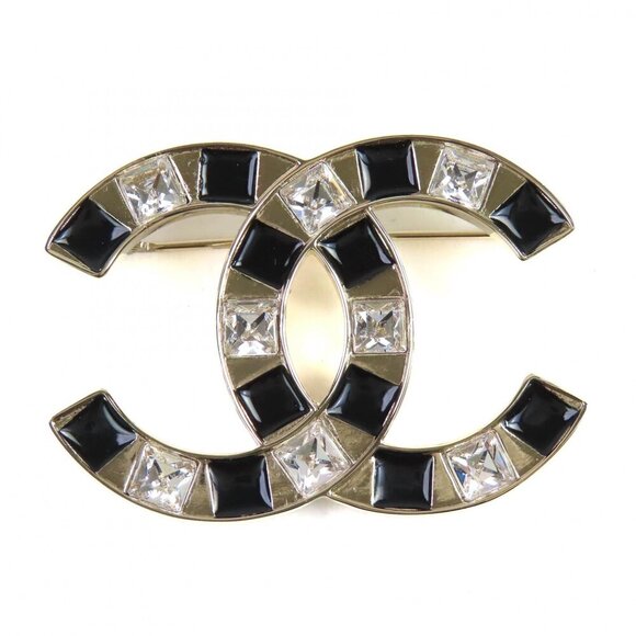 CHANEL Black Logo Brooch